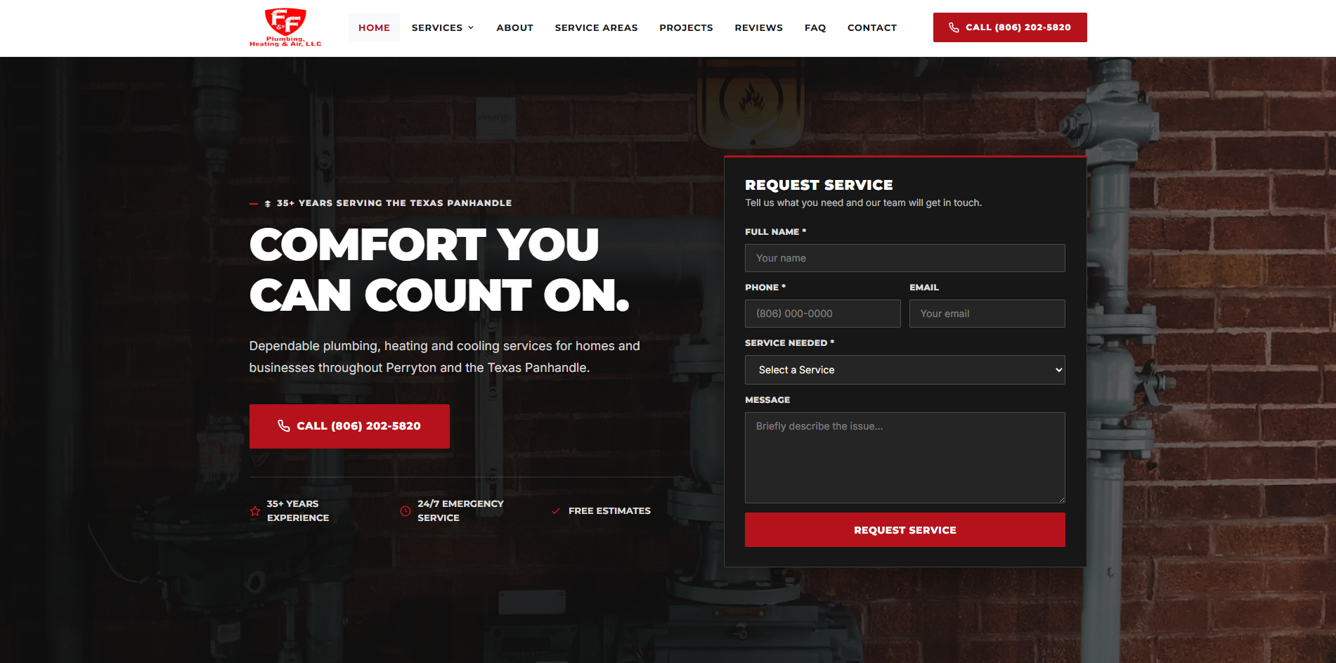 F&F Plumbing Heating & Air — Commercial service trade website